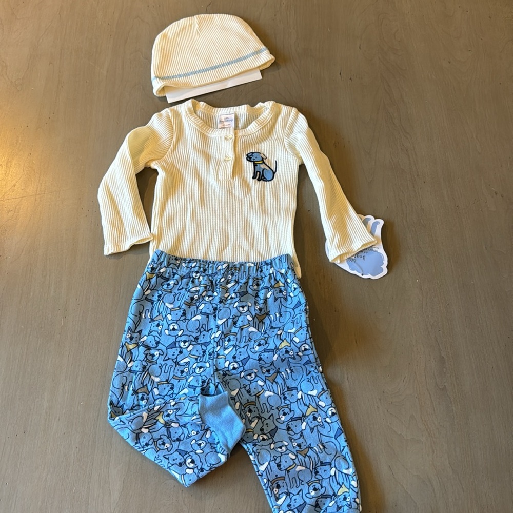 Little Beginnings - 3 piece set (Henley Bodysuit, Hat and Jogger Pant)